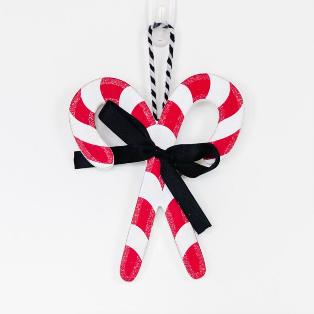 Set/4 Wooden Candy Cane Ornament